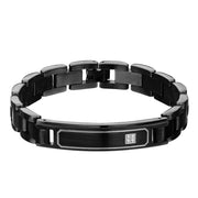Black Plated with Clear CZ ID Plate Link Engravable Bracelet