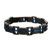 Black Carbon Fiber & Blue Plated ID Link Bracelet