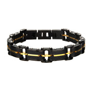 Black Carbon Fiber & Gold Plated ID Link Bracelet