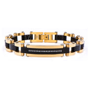 Solid Carbon Graphite & Gold Plated with Clear CZ Stone ID Link Bracelet