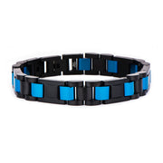 Stainless Steel Black Plated & Blue Plated Link Bracelet