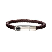 Brown Leather with Anchor in Brushed Steel Clasp Bar Bracelet