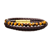 Double Wrap Brown Leather with Tiger Eye Beads Bracelet