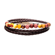 Double Wrap Brown Leather with Mookaite Beads Bracelet