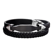 Steel Black Plated & Leather Braided with Steel Clasp & Adjustable Double Wrap Bracelet