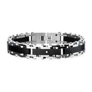 Two-Tone Steel, Black Hammered Bracelet with CZ's.