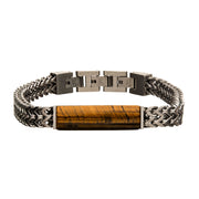Stainless Steel Double Franco Chain with Tiger Eye Stone Bracelet