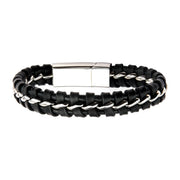 Black Braided Leather with Steel Clasp Bracelet