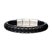 Black Leather with Steel Clasp Bracelet