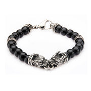Stainless Steel Dragon Bite & Black Onyx Beads Bracelet.
