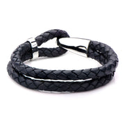 Double Dark Navy Blue Leather & Steel Bracelet