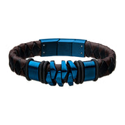 Steel & Blue Plated Brown Leather Bohemian Bracelet