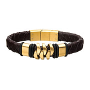 Steel & Gold Plated Brown Leather Bohemian Bracelet
