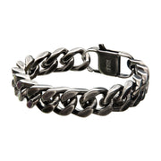 Stainless Steel with Antiqued Finish Diamond Cut Link & Chain Bracelet