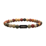 Matte Picasso Gemstone Stretch Bead Bracelet with Steel Clasp