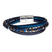 Blue & Brown Beads with Blue Leather Layered Bracelet