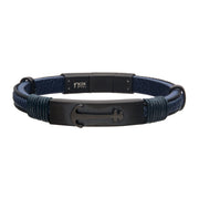 Blue Leather with Black IP Anchor Bracelet
