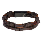 Double Brown Leather Bracelet with Rope