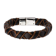 Clasp with Woven Black & Light Brown Leather Bracelet