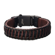 Red & Brown Weave Leather with Black Chain Bracelet