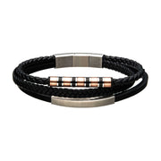 Black Leather with Rose Gold & Steel Bar Bracelet