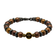 Brown & Black Beads in Cross & Skull Bracelet with Lobster Clasp