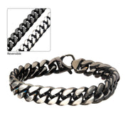 Matte Steel & Black Plated Reversible Big Curb Chain Colossi Bracelet