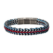 Allegiance Stainless Steel Bracelets with Red Wax Cord binding 2 Blue Antique Brushed Foxtail Links