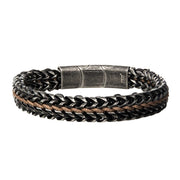 Allegiance Stainless Steel Bracelets with Brown Wax Cord binding 2 Antique Brushed Foxtail Links