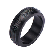 Steel Black Plated Polished CNC Carving Ring