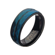 Stainless Steel Matthew Black & Blue IP Double Hammered Ring