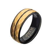 Stainless Steel Matthew Black & Gold IP Double Hammered Ring