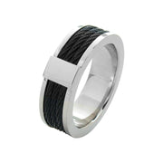 Steel Black Cable Inlay Comfort Fit Ring