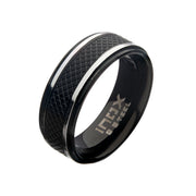 Matte Stainless Steel & Black IP Quilt Ring