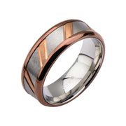 Rose Gold Plated & Steel Ring with Diagonal Lines
