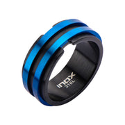 Black & Blue Plated Stainless Steel Matte Layer Ring