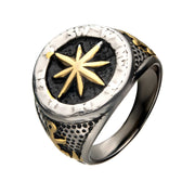 Gold IP & Black Anchor Compass Signet Ring