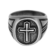 Antique Stainless Steel Cross Ring