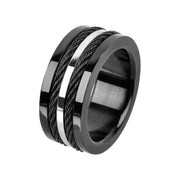 Multiple Cable Inlaid Plated Black Ring