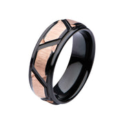 Rose Gold Plated & Black Plated Patterned Design Polished Ring