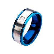 Steel & Blue Plated with Clear CZ Polished Ring