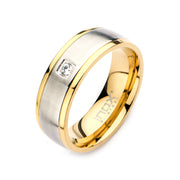 Steel & Gold Plated with Clear CZ Polished Ring