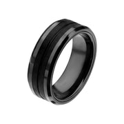 Black Plated with Line Solid Carbon Fiber Ring