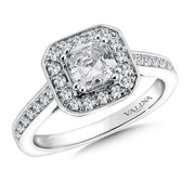 14K White Gold Asscher Cut Halo Diamond Engagement Ring