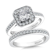 14K White Gold Asscher Cut Halo Diamond Engagement Ring