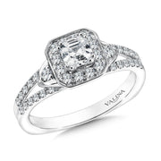 14K White Gold Asscher Cut Halo Split-Shank Diamond Engagement Ring