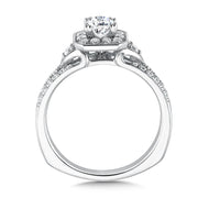 14K White Gold Asscher Cut Halo Split-Shank Diamond Engagement Ring