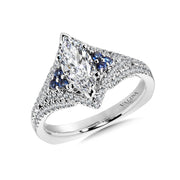 14K White Gold Sapphire Accented Marquise Diamond Engagement Ring
