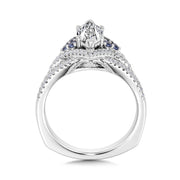14K White Gold Sapphire Accented Marquise Diamond Engagement Ring