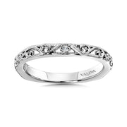 14K White Gold Filigree Diamond Engagement Ring Matching Wedding Band